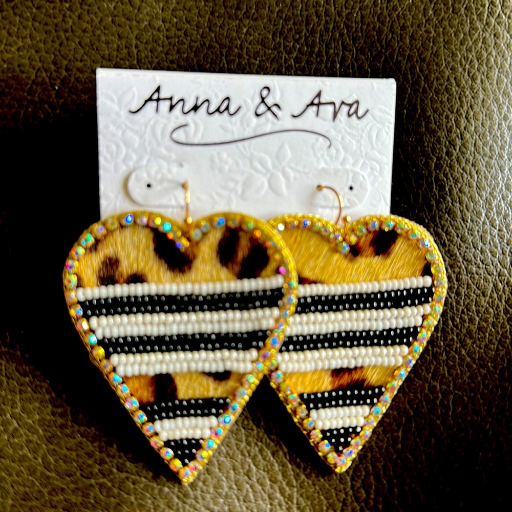 Anna & Ava leopard stripe embellished heart earrings